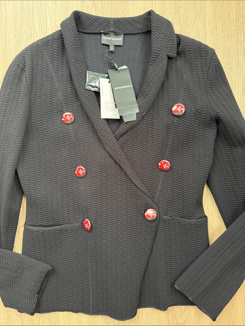 Emporio Armani Black Double Breasted Knit Jacket NWT IT 44